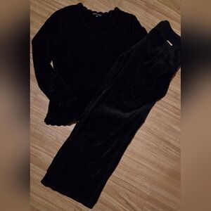 Womens Black Soft Velour Comfy 2pc Sweater/Sweatpants Set Size S/M